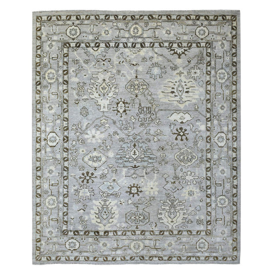 Oushak And Peshawar Wool Hand Knotted Rug Grey Gray 8.1X9.8 -O070069