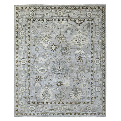 Oushak And Peshawar Wool Hand Knotted Rug Grey Gray 8.1X9.8 -O070069