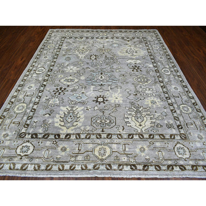 Oushak And Peshawar Wool Hand Knotted Rug Grey Gray 8.1X9.8 -O070069