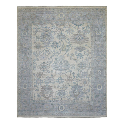 Oushak And Peshawar Wool Hand Knotted Rug Ivory Blue 7.10X10.0 -O070072