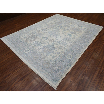 Oushak And Peshawar Wool Hand Knotted Rug Ivory Blue 7.10X10.0 -O070072