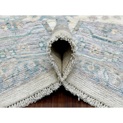Oushak And Peshawar Wool Hand Knotted Rug Ivory Blue 7.10X10.0 -O070072