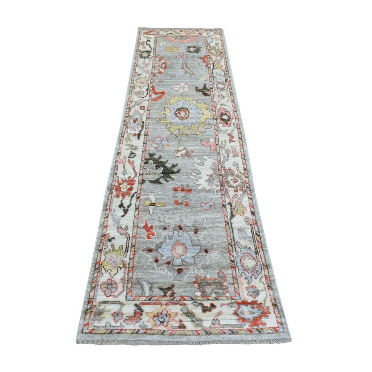 Gray 2'7" x 9'8" Oushak And Peshawar Hand knotted Wool Rug - Sku: O070108