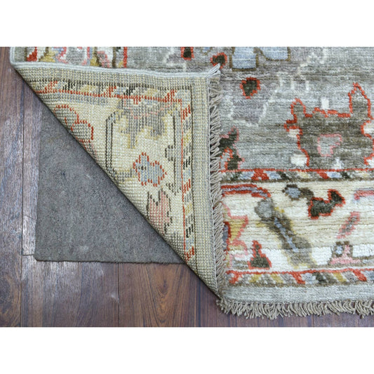 Oushak And Peshawar Wool Hand Knotted Rug Grey Ivory 2.7X9.8 -O070108