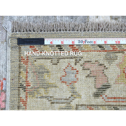 Oushak And Peshawar Wool Hand Knotted Rug Grey Ivory 2.7X9.8 -O070108
