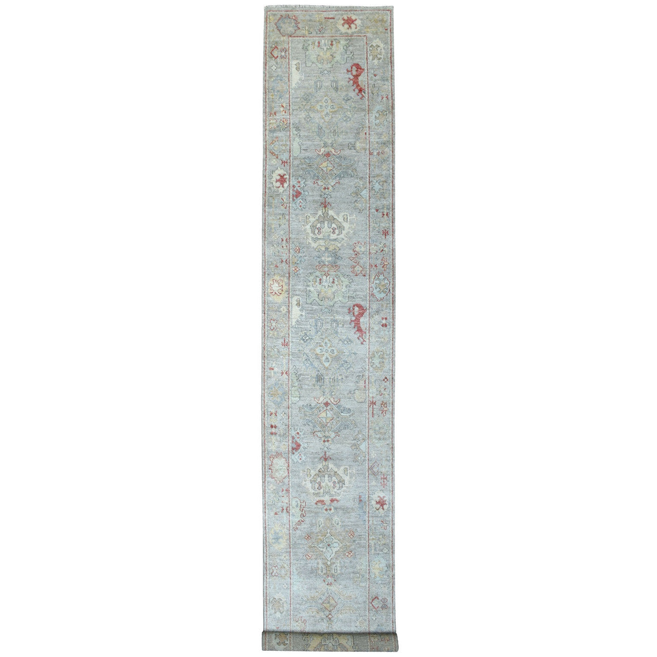 Gray 2'10" x 17'0" Oushak And Peshawar Hand knotted Wool Rug - Sku: O070118