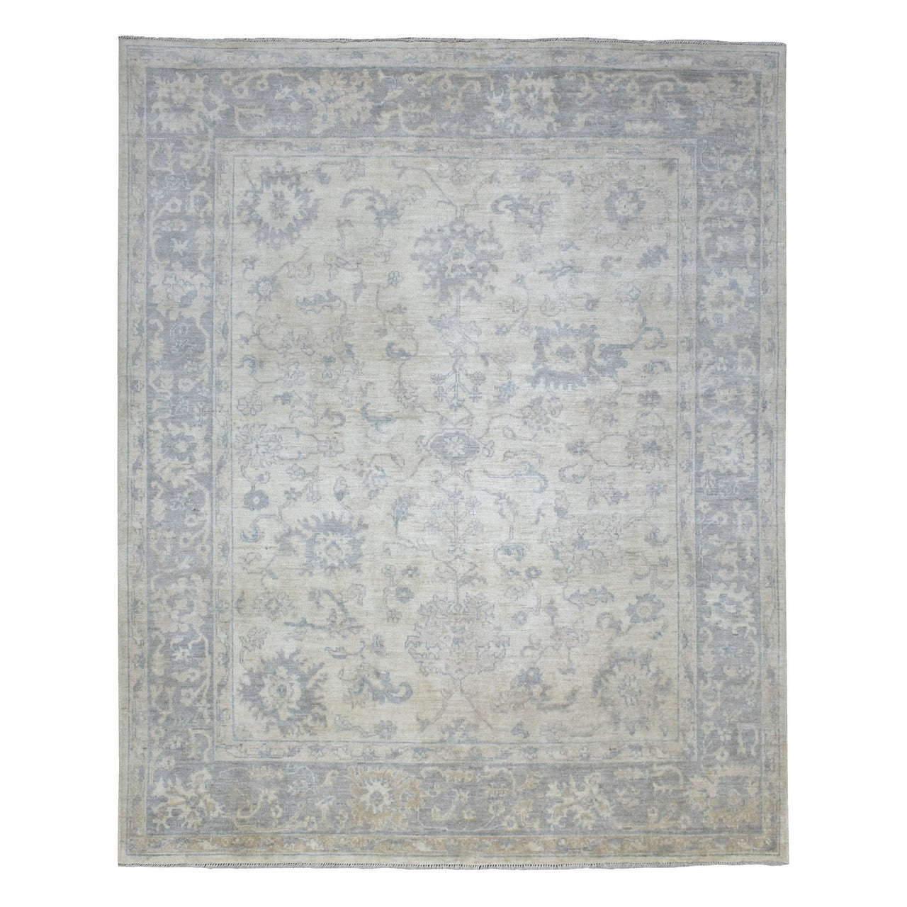 Gray 8'1" x 9'8" Oushak And Peshawar Hand knotted Wool Rug - Sku: O070125