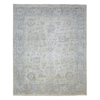 Oushak And Peshawar Wool Hand Knotted Rug Grey Blue 8.1X9.8 -O070125