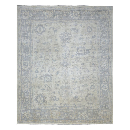 Oushak And Peshawar Wool Hand Knotted Rug Grey Blue 8.1X9.8 -O070125