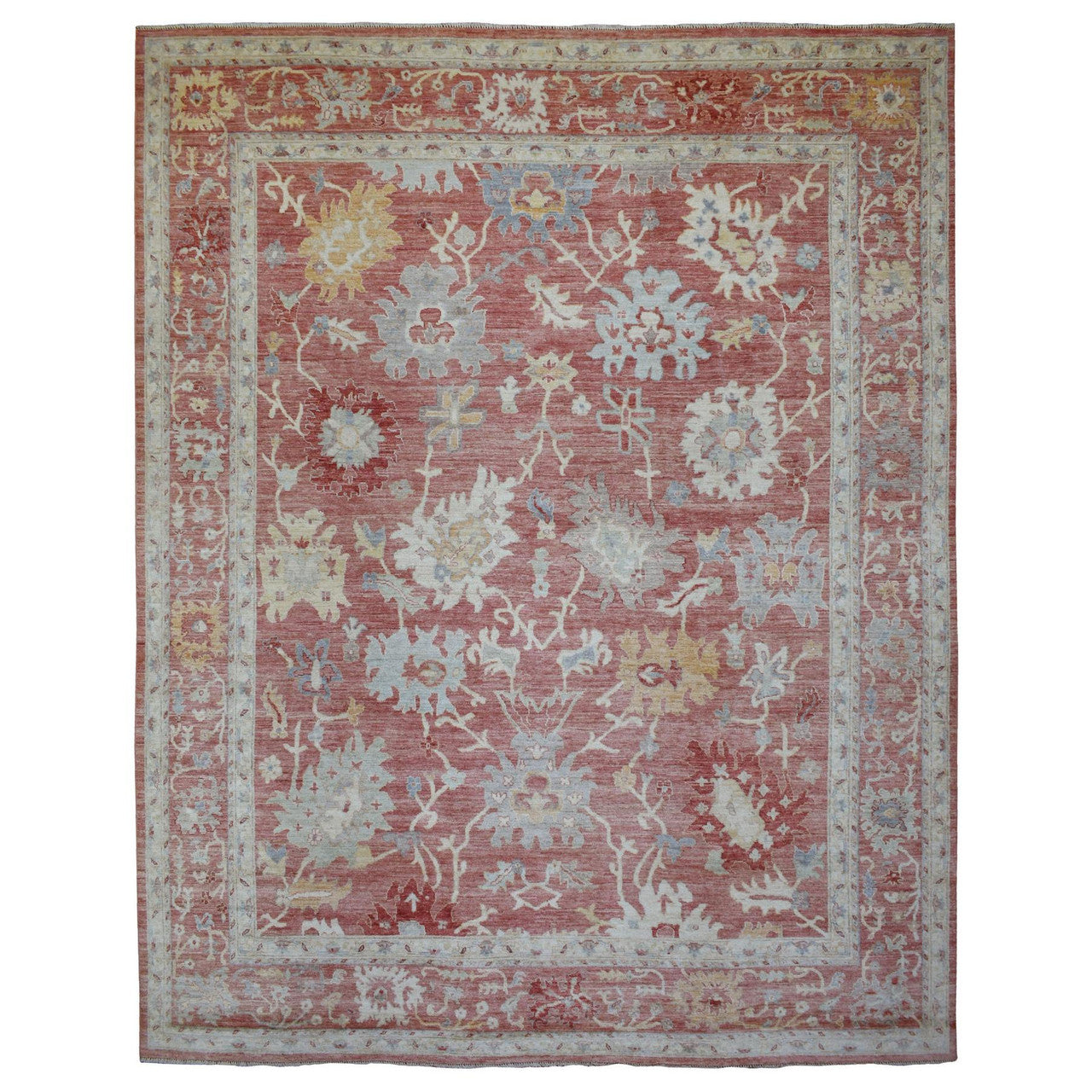 Pink 11'9" x 14'8" Oushak And Peshawar Hand knotted Wool Rug - Sku: O070140