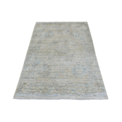Oushak And Peshawar Wool Hand Knotted Rug Grey 4.0x5.10 -O070141