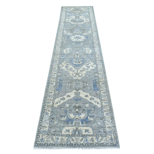 Oushak And Peshawar Wool Hand Knotted Rug Grey Ivory 2.5X11.7 -O070158