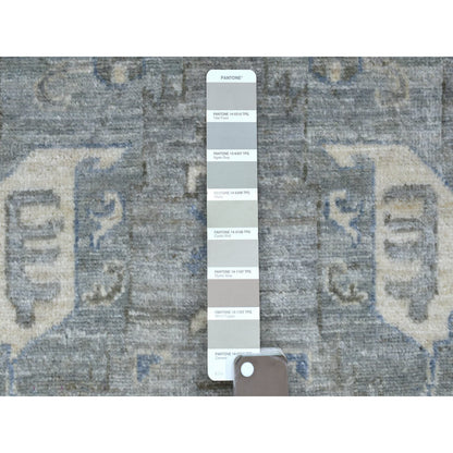 Oushak And Peshawar Wool Hand Knotted Rug Grey Ivory 2.5X11.7 -O070158