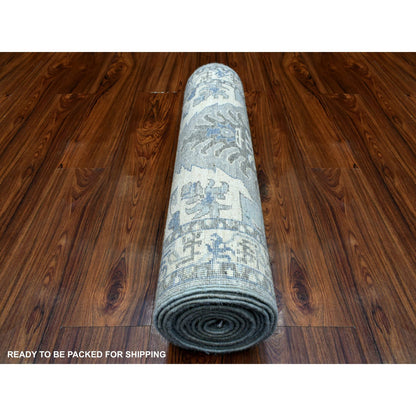 Oushak And Peshawar Wool Hand Knotted Rug Grey Ivory 2.5X11.7 -O070158