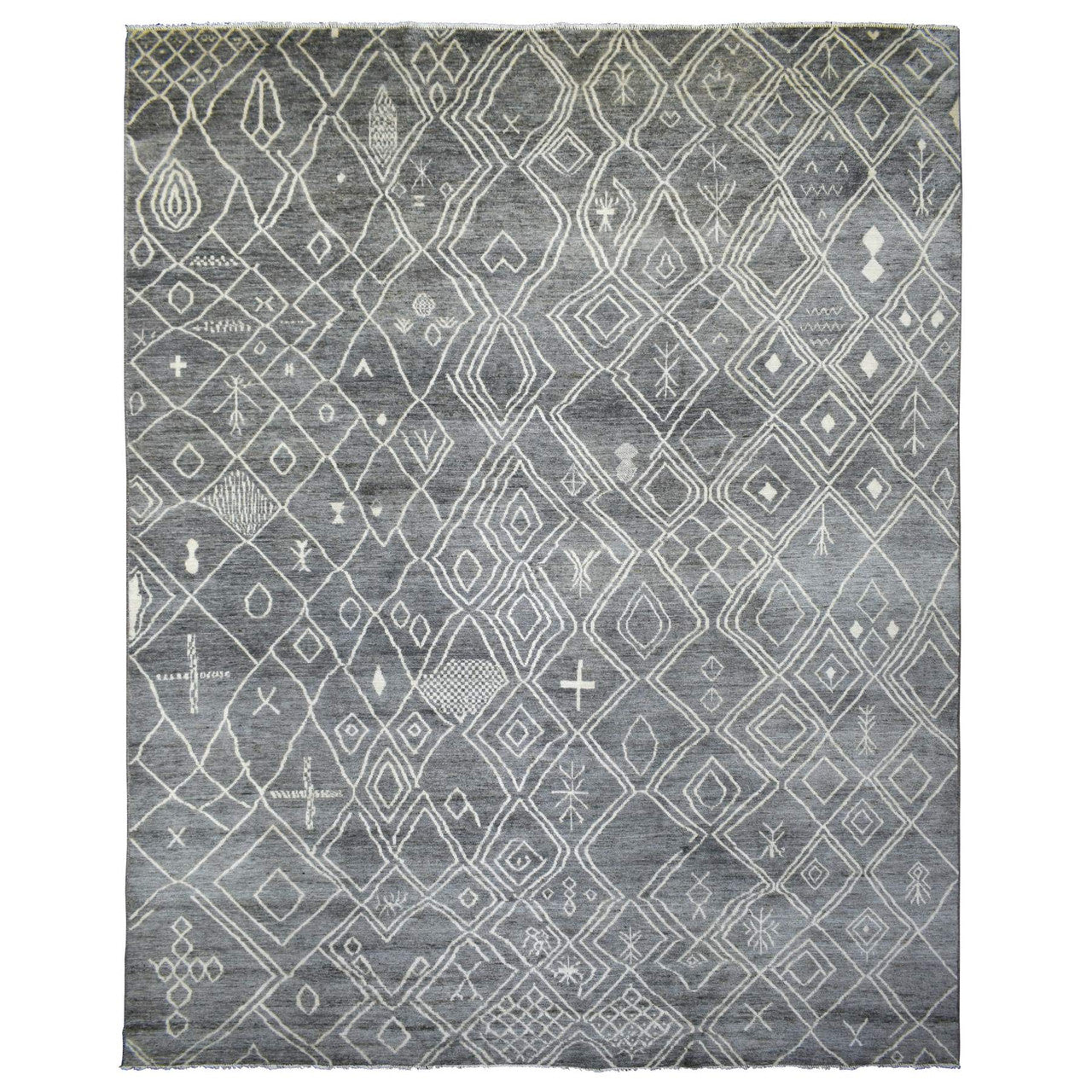 Gray 12'4" x 15'1" Tribal & Geometric Hand knotted Wool Rug - Sku: O070166