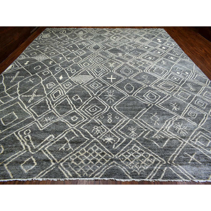 Tribal & Geometric Wool Hand Knotted Rug Grey No Border 12.4X15.1 -O070166
