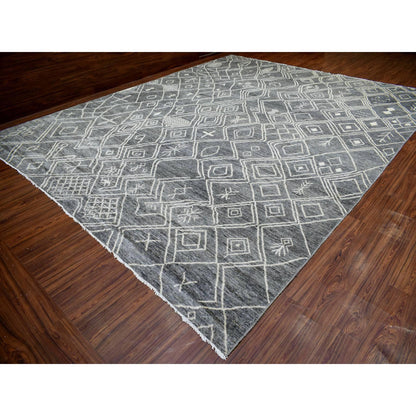 Tribal & Geometric Wool Hand Knotted Rug Grey No Border 12.4X15.1 -O070166