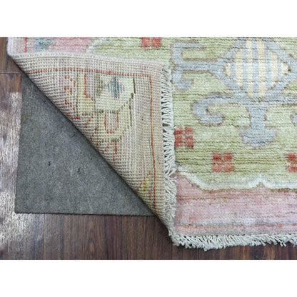 Tribal & Geometric Wool Hand Knotted Rug Pink No Border 3.4X9.9 -O070179