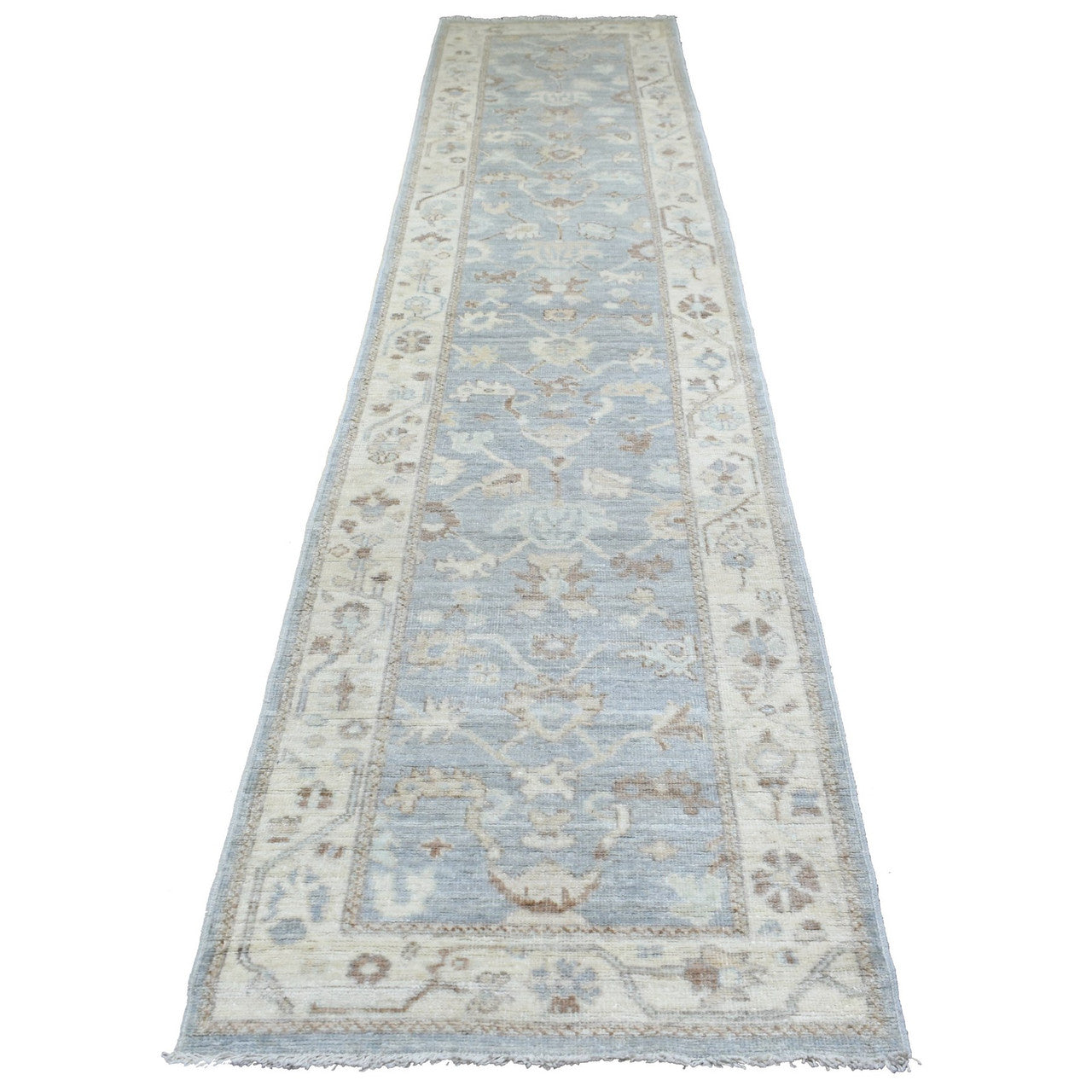 Gray 3'0" x 13'7" Oushak And Peshawar Hand knotted Wool Rug - Sku: O070188