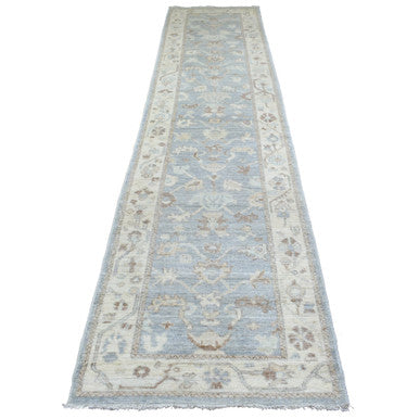 Oushak And Peshawar Wool Hand Knotted Rug Grey Ivory 3.0X13.7 -O070188