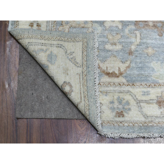 Oushak And Peshawar Wool Hand Knotted Rug Grey Ivory 3.0X13.7 -O070188