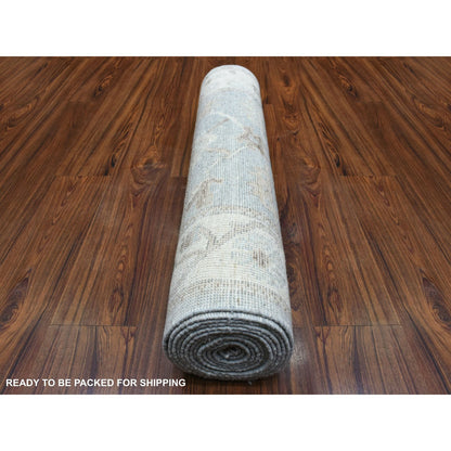 Oushak And Peshawar Wool Hand Knotted Rug Grey Ivory 3.0X13.7 -O070188