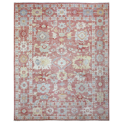 Oushak And Peshawar Wool Hand Knotted Rug Red Coral Red 11.7X14.6 -O070194