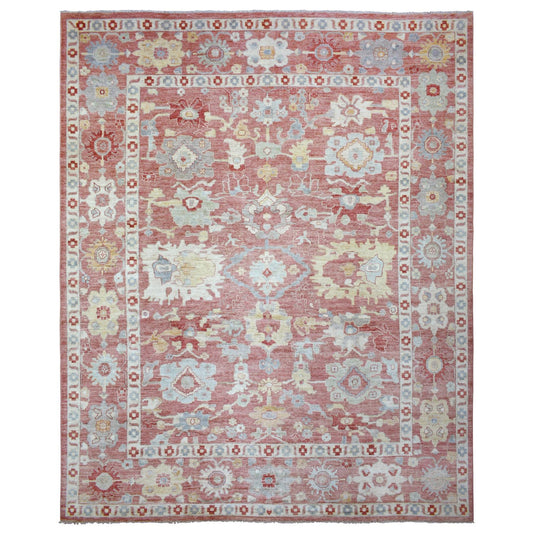 Oushak And Peshawar Wool Hand Knotted Rug Red Coral Red 11.7X14.6 -O070194