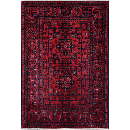 Tribal & Geometric Wool Hand Knotted Rug Red 2.8x4.0 -O0701