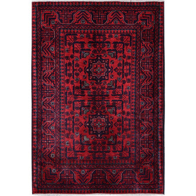 Tribal & Geometric Wool Hand Knotted Rug Red 2.8x4.0 -O0701