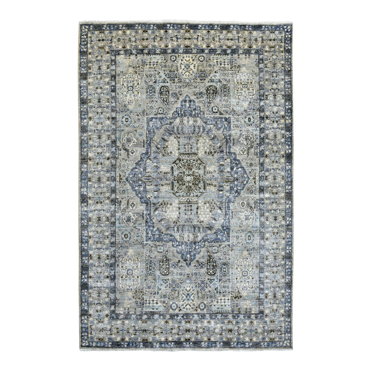 Gray 6'0" x 9'5" Oushak And Peshawar Hand knotted Wool Rug - Sku: O070221