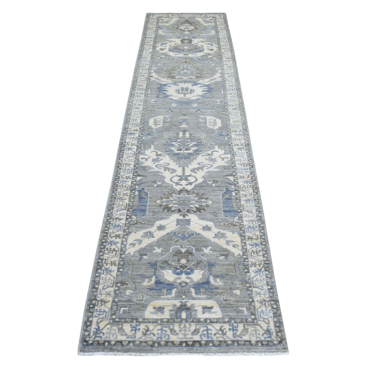 Gray 2'6" x 11'6" Oushak And Peshawar Hand knotted Wool Rug - Sku: O070226