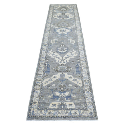 Oushak And Peshawar Wool Hand Knotted Rug Grey Ivory 2.6X11.6 -O070226