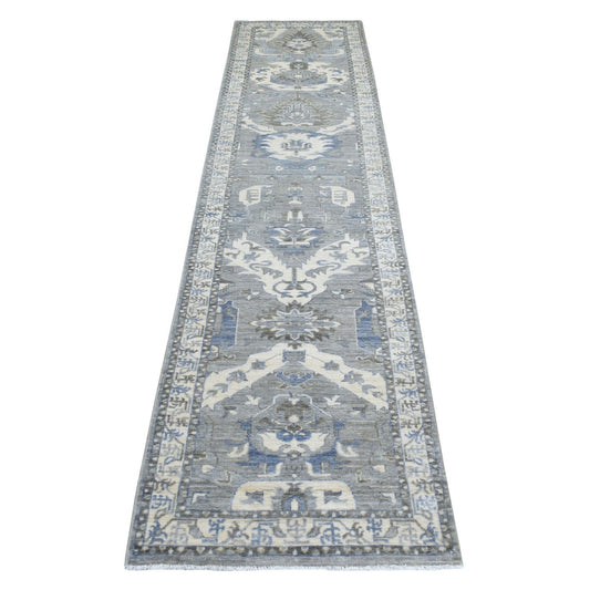 Oushak And Peshawar Wool Hand Knotted Rug Grey Ivory 2.6X11.6 -O070226