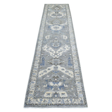 Oushak And Peshawar Wool Hand Knotted Rug Grey Ivory 2.6X11.6 -O070226