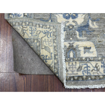 Oushak And Peshawar Wool Hand Knotted Rug Grey Ivory 2.6X11.6 -O070226