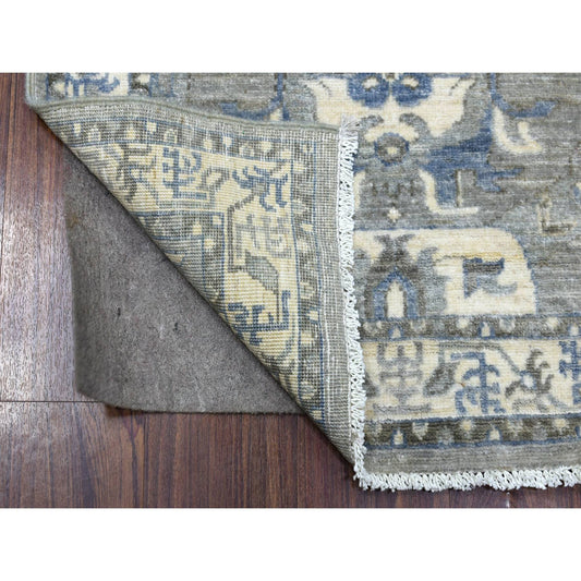Oushak And Peshawar Wool Hand Knotted Rug Grey Ivory 2.6X11.6 -O070226