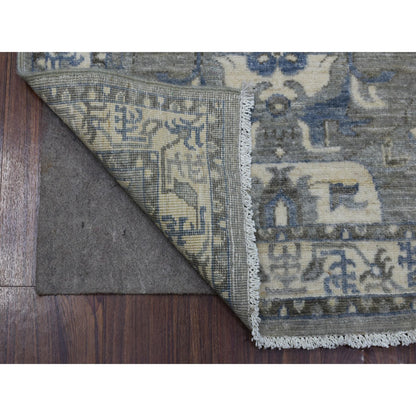 Oushak And Peshawar Wool Hand Knotted Rug Grey Ivory 2.6X11.6 -O070226