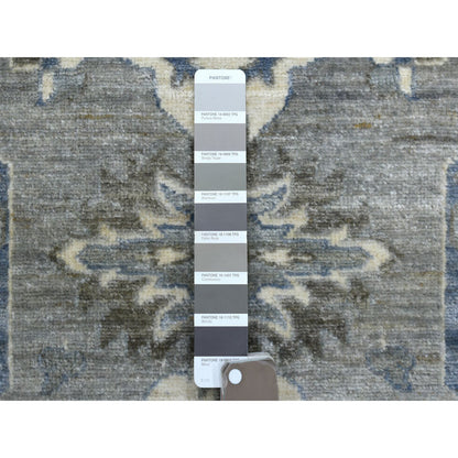 Oushak And Peshawar Wool Hand Knotted Rug Grey Ivory 2.6X11.6 -O070226