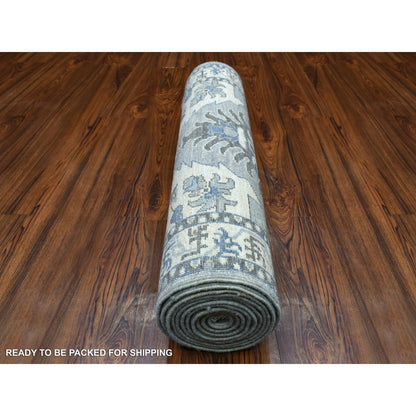 Oushak And Peshawar Wool Hand Knotted Rug Grey Ivory 2.6X11.6 -O070226
