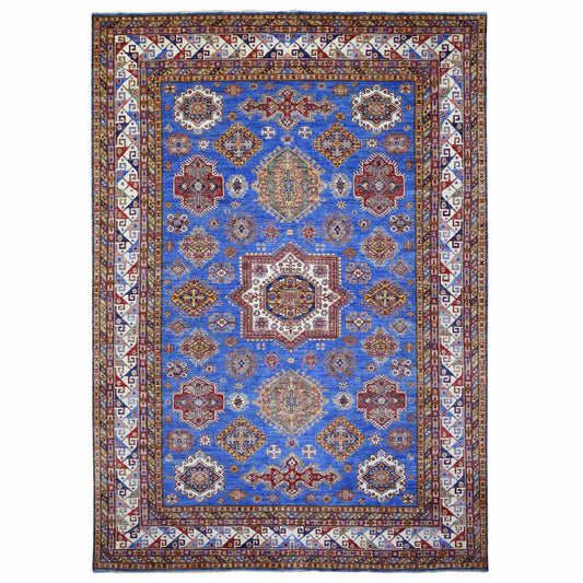 Kazak Wool Hand Knotted Rug Blue Ivory 8.8X12.4 -O070233