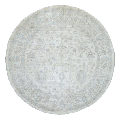 Oushak And Peshawar Wool Hand Knotted Rug Ivory Ivory 7.8X7.8 -O070240