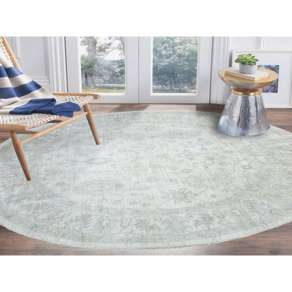 Oushak And Peshawar Wool Hand Knotted Rug Ivory Ivory 7.8X7.8 -O070240