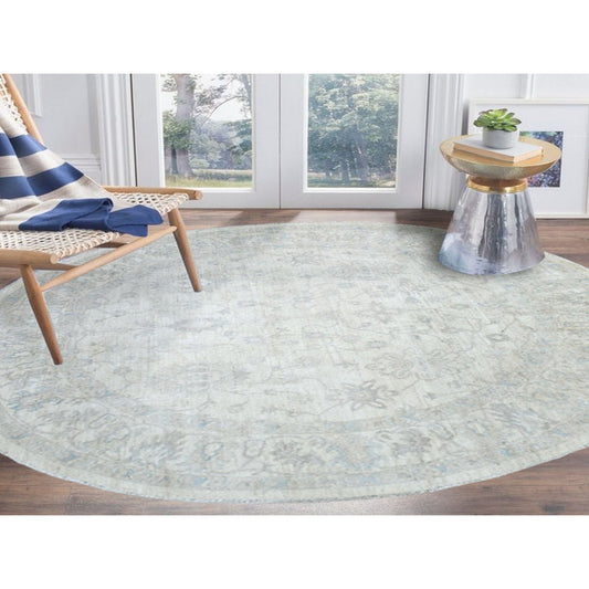 Oushak And Peshawar Wool Hand Knotted Rug Ivory Ivory 7.8X7.8 -O070240