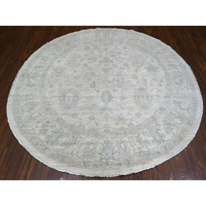 Oushak And Peshawar Wool Hand Knotted Rug Ivory Ivory 7.8X7.8 -O070240