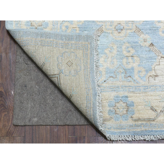 Oushak And Peshawar Wool Hand Knotted Rug Blue Beige 2.9X15.0 -O070267