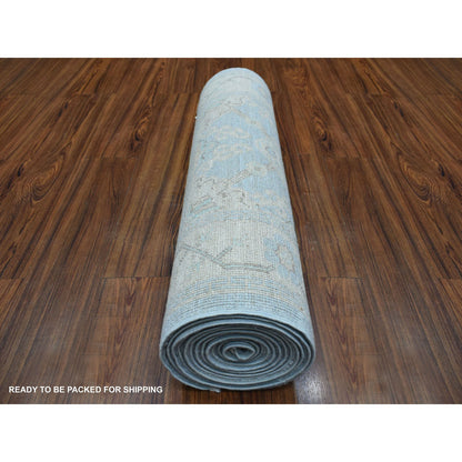 Oushak And Peshawar Wool Hand Knotted Rug Blue Beige 2.9X15.0 -O070267