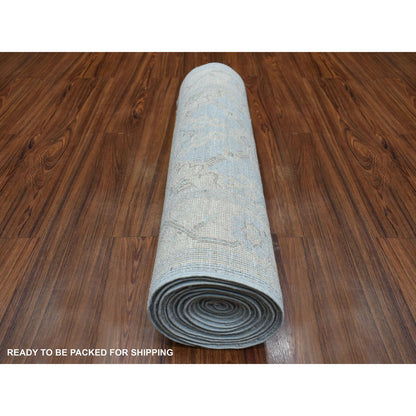 Oushak And Peshawar Wool Hand Knotted Rug Blue Beige 2.6X14.10 -O070273