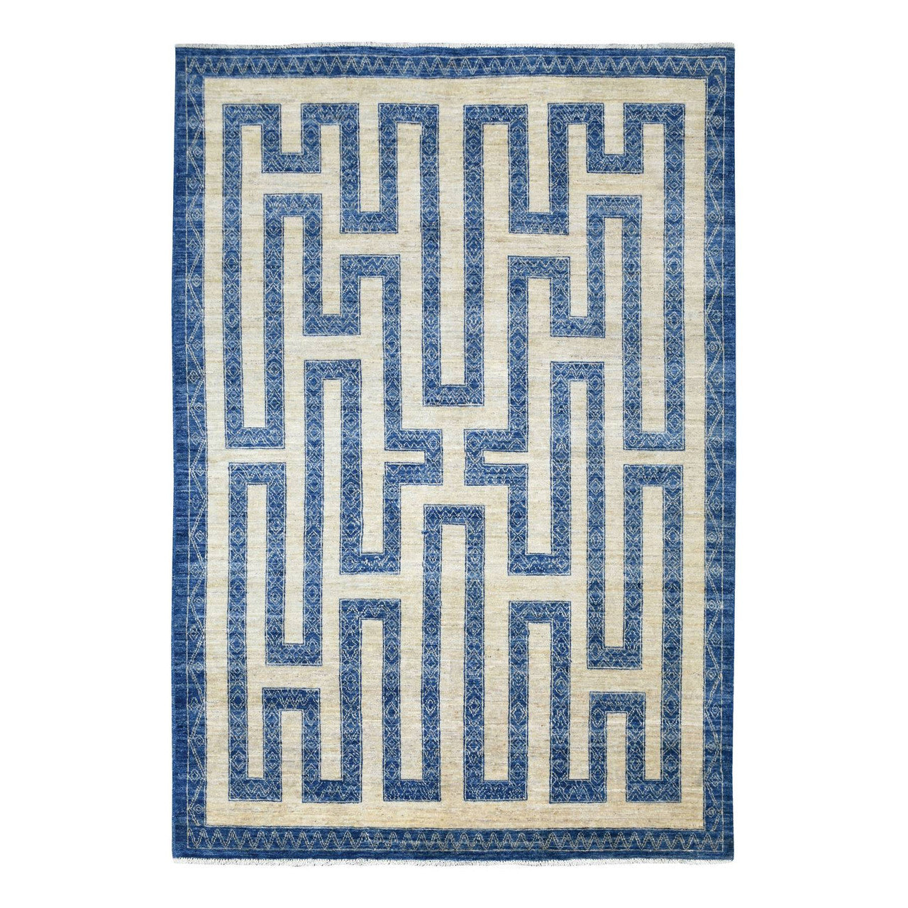 Blue 5'10" x 8'9" Oushak And Peshawar Hand knotted Wool Rug - Sku: O070310