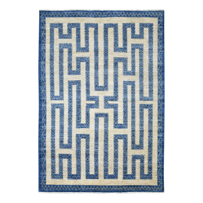 Oushak And Peshawar Wool Hand Knotted Rug Blue Blue 5.10X8.9 -O070310